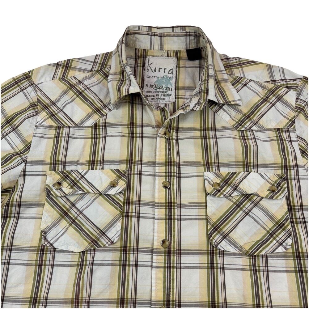 Vintage Kirra Pearl Snap Shirt Mens L Plaid Short Sleeve Surf Skate
